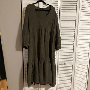 7 For All Mankind Gauze Tiered Olive Green Maxi Dress